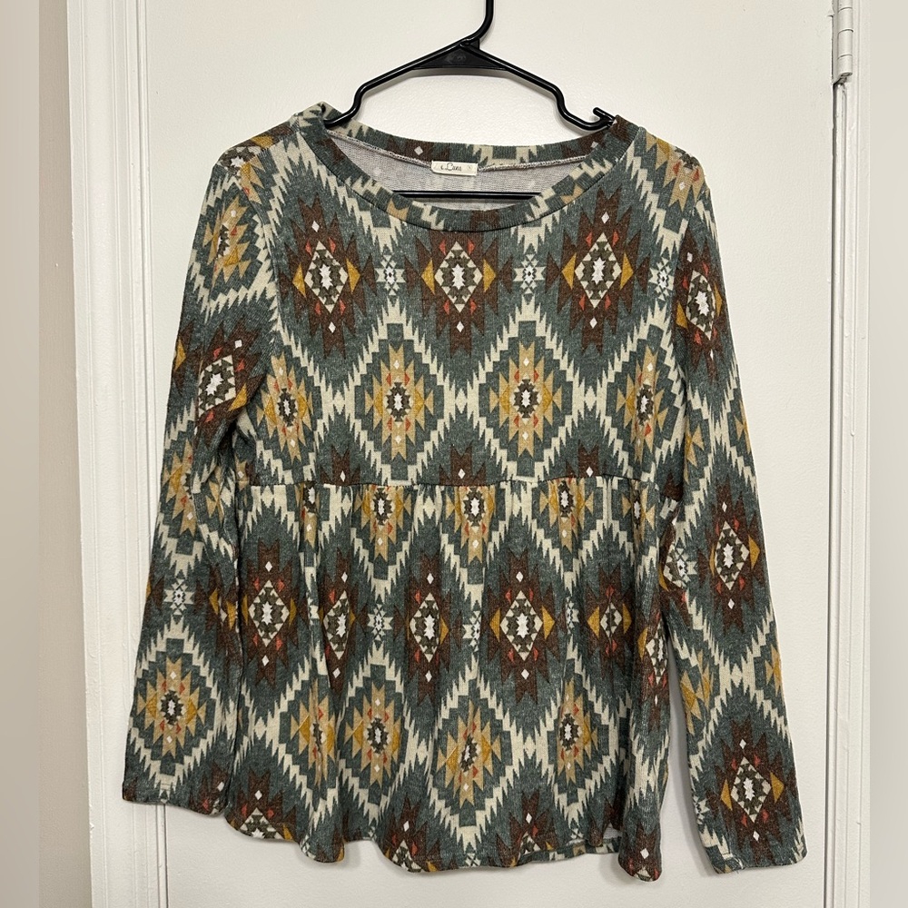 NWOT. Aztec Multicolor Long Sleeve Blouse
